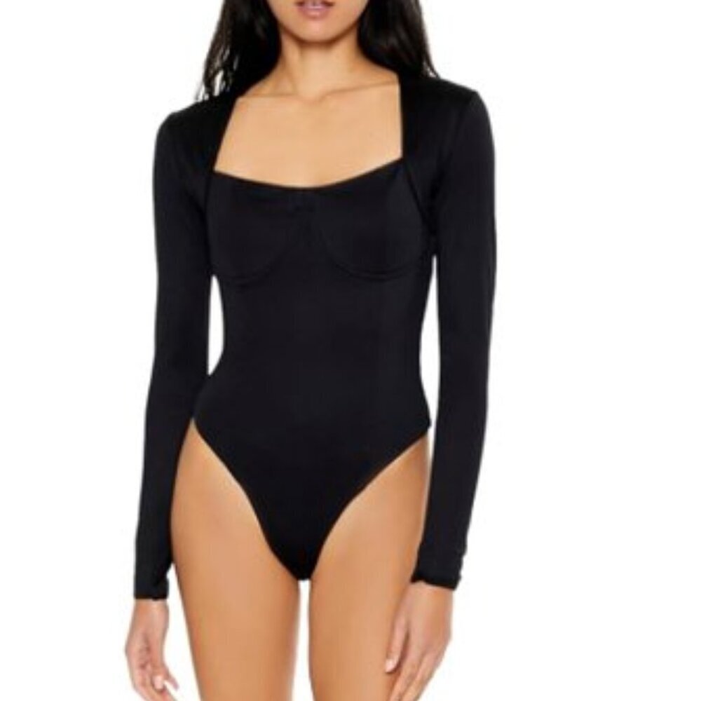 Forever 21 Contour Sculpt Bustier Long Sleeve Bodysuit Black S